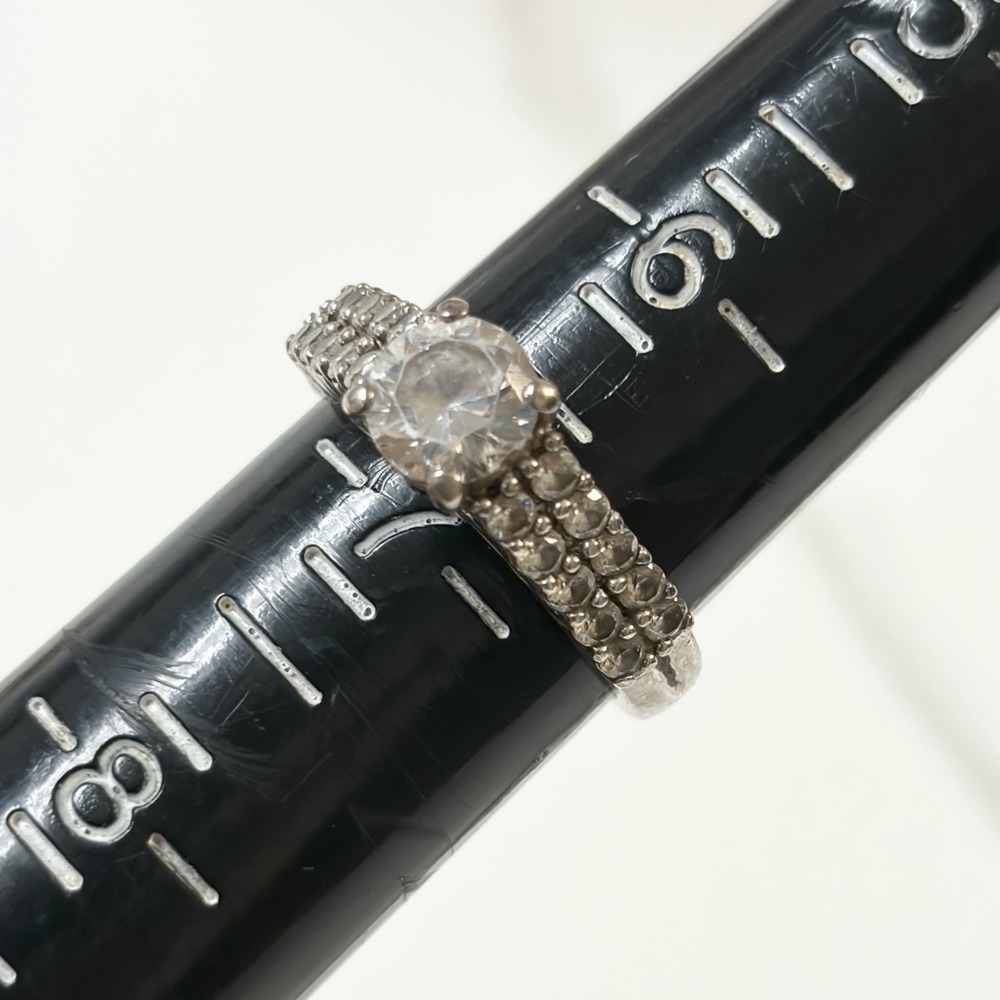 Signed Honora Sterling Silver Double Row CZ Engagement Ring Sz 6.75
